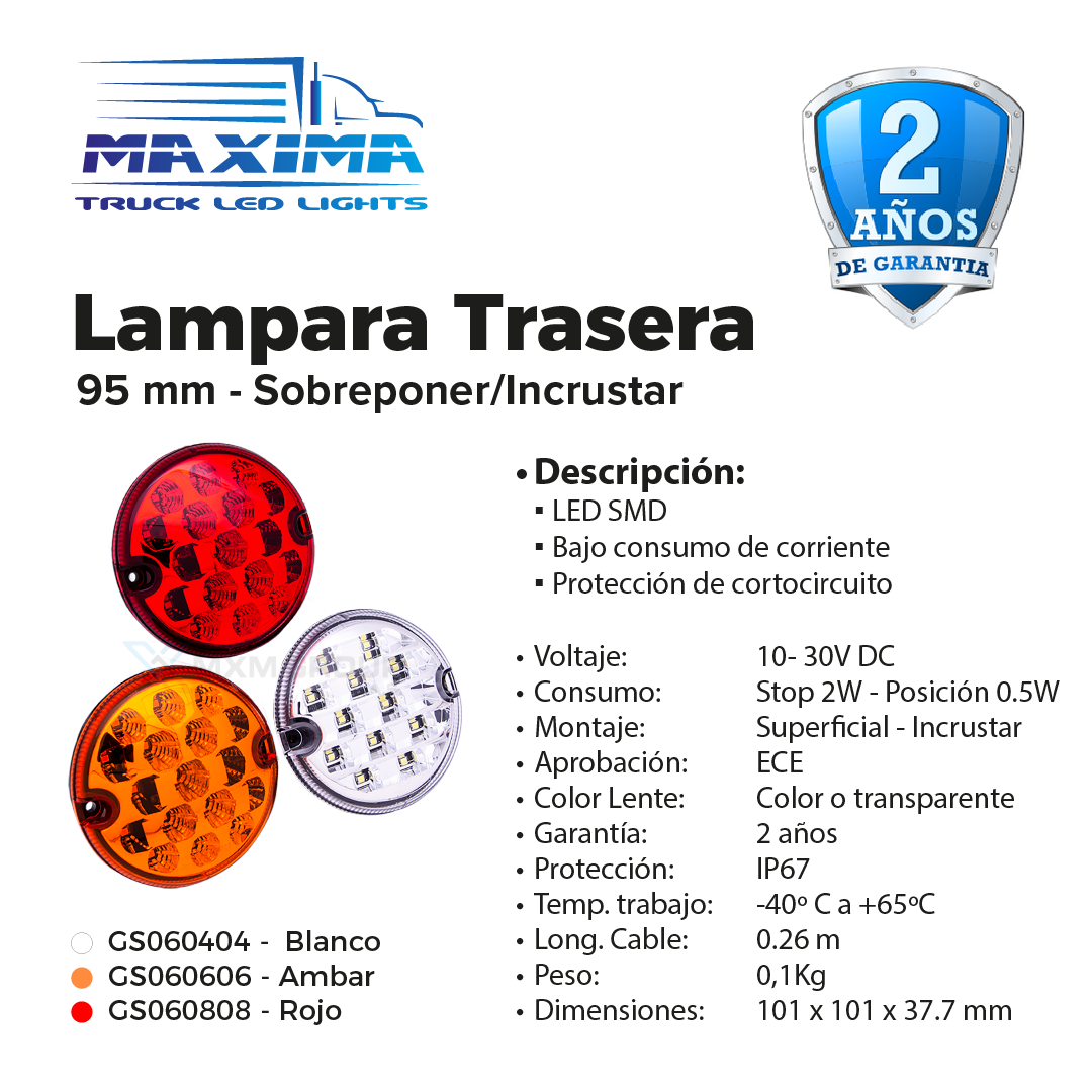 Lampara 95 mm | Perlada  | Sobreponer | 12/24 VDC