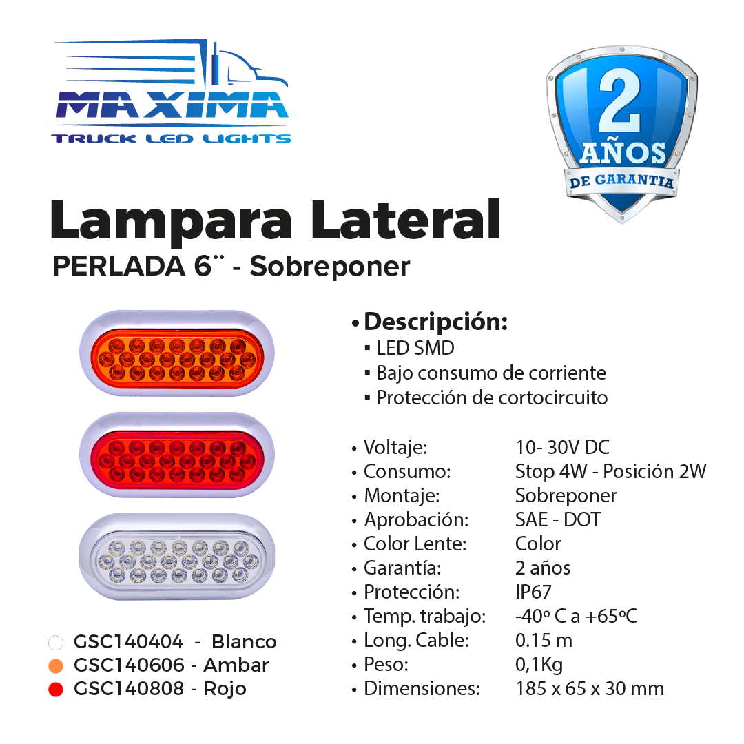 Lampara 6¨| PERLADA | Sobreponer | 12/24 VDC