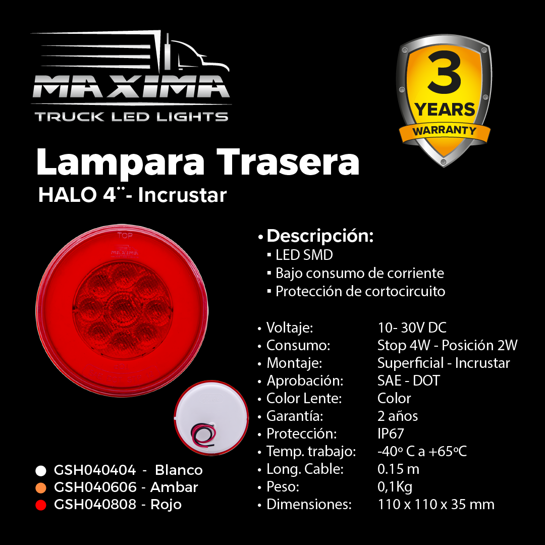 Lampara 4¨| HALO | Incrustar | 12/24 VDC