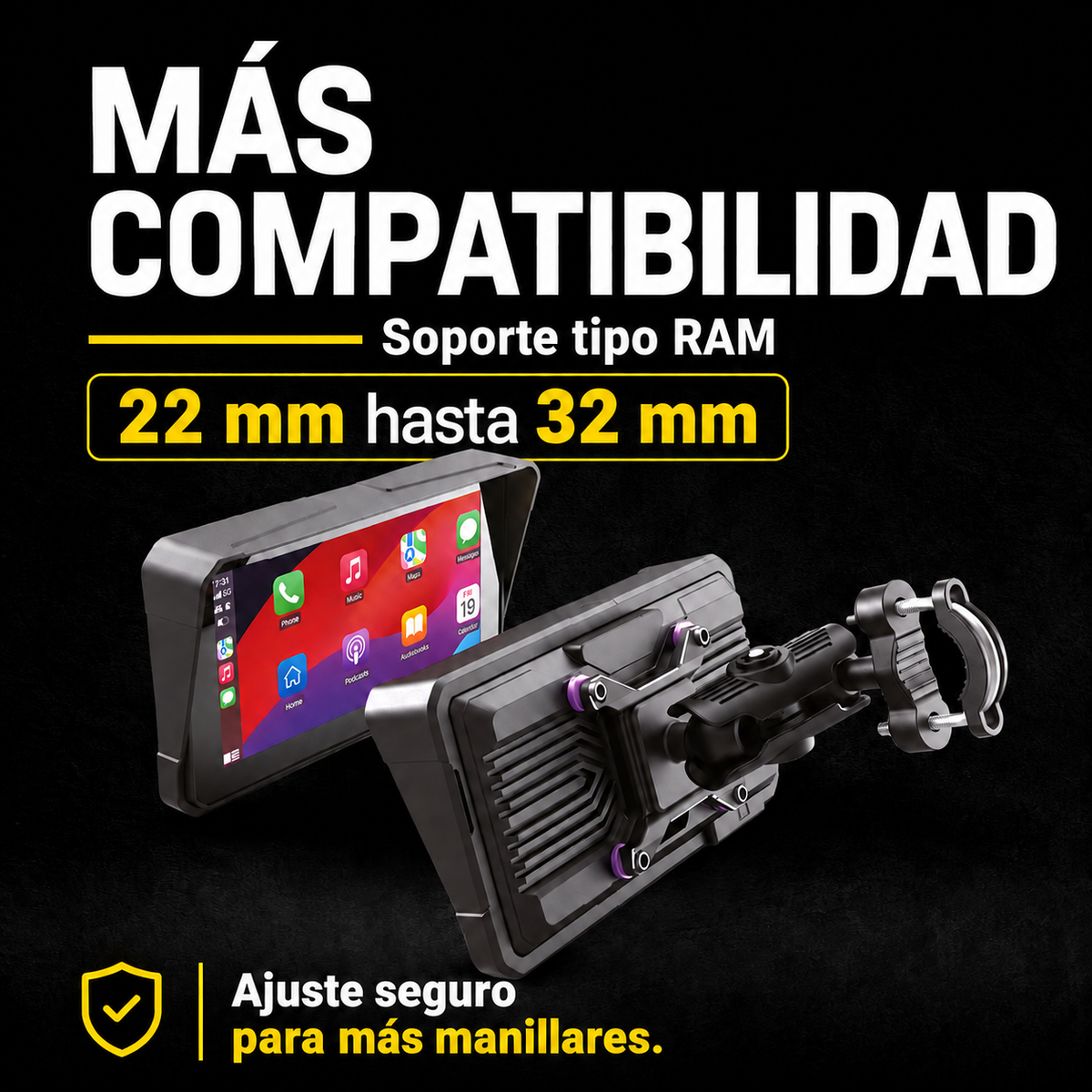 Moto Display Universal 6" 2026 — CarPlay y Android Auto + Cámara DVR + TPMS + Control Remoto