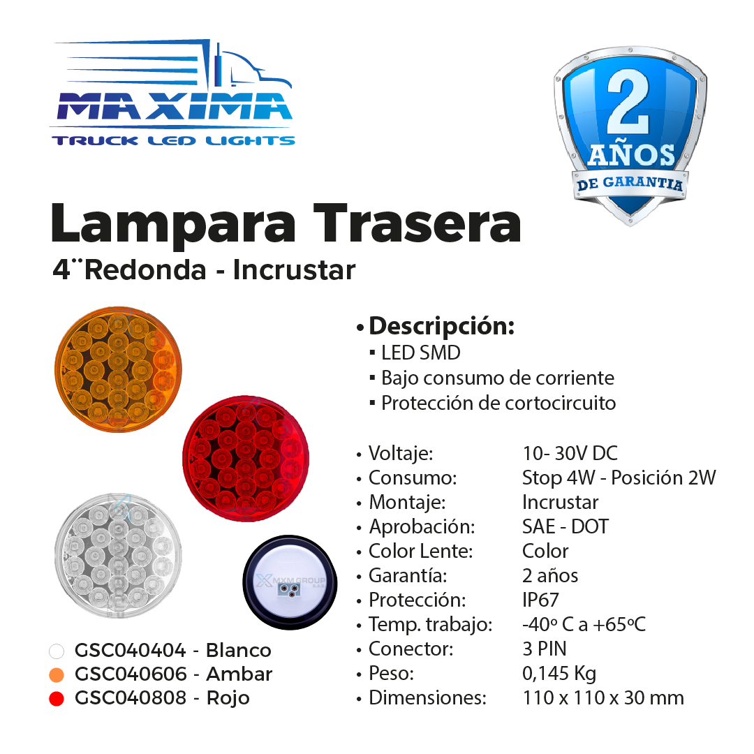 Lampara 4¨| PERLADA | Incrustar | 12/24 VDC
