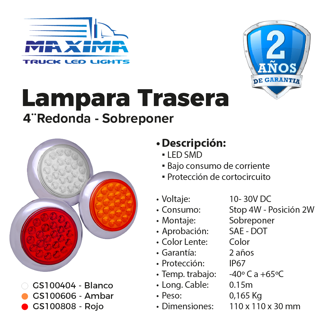 Lampara 4¨| PERLADA | Sobreponer | 12/24 VDC