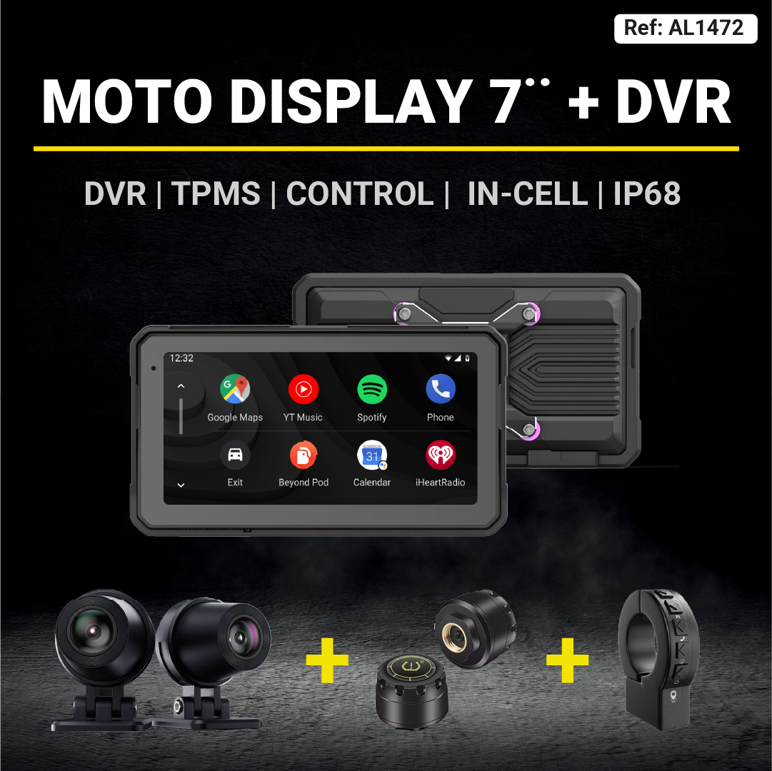 MOTO DISPLAY UNIVERSAL DE 7 pulgadas 2026 - S. TUBULAR + DVR + TPMS + CONTROL - AXA Group