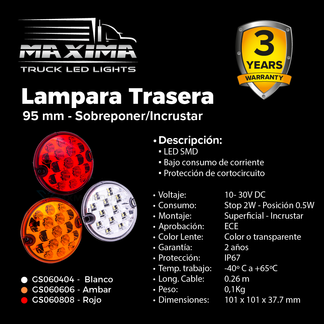 Lámpara LED 95 mm PERLADA - Sobreponer (Multivoltaje 10-30V)
