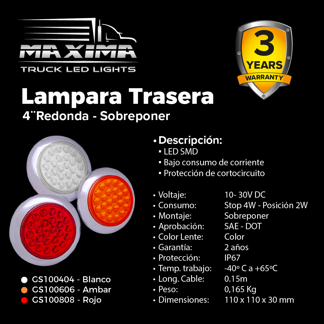 Lámpara LED 4" PERLADA - Sobreponer (Multivoltaje 10-30V)