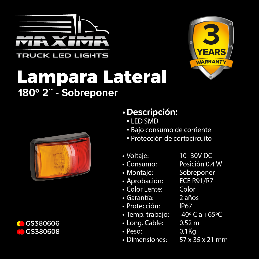 Lámpara Lateral LED Bi-Color 2¨ - 12/24V DC