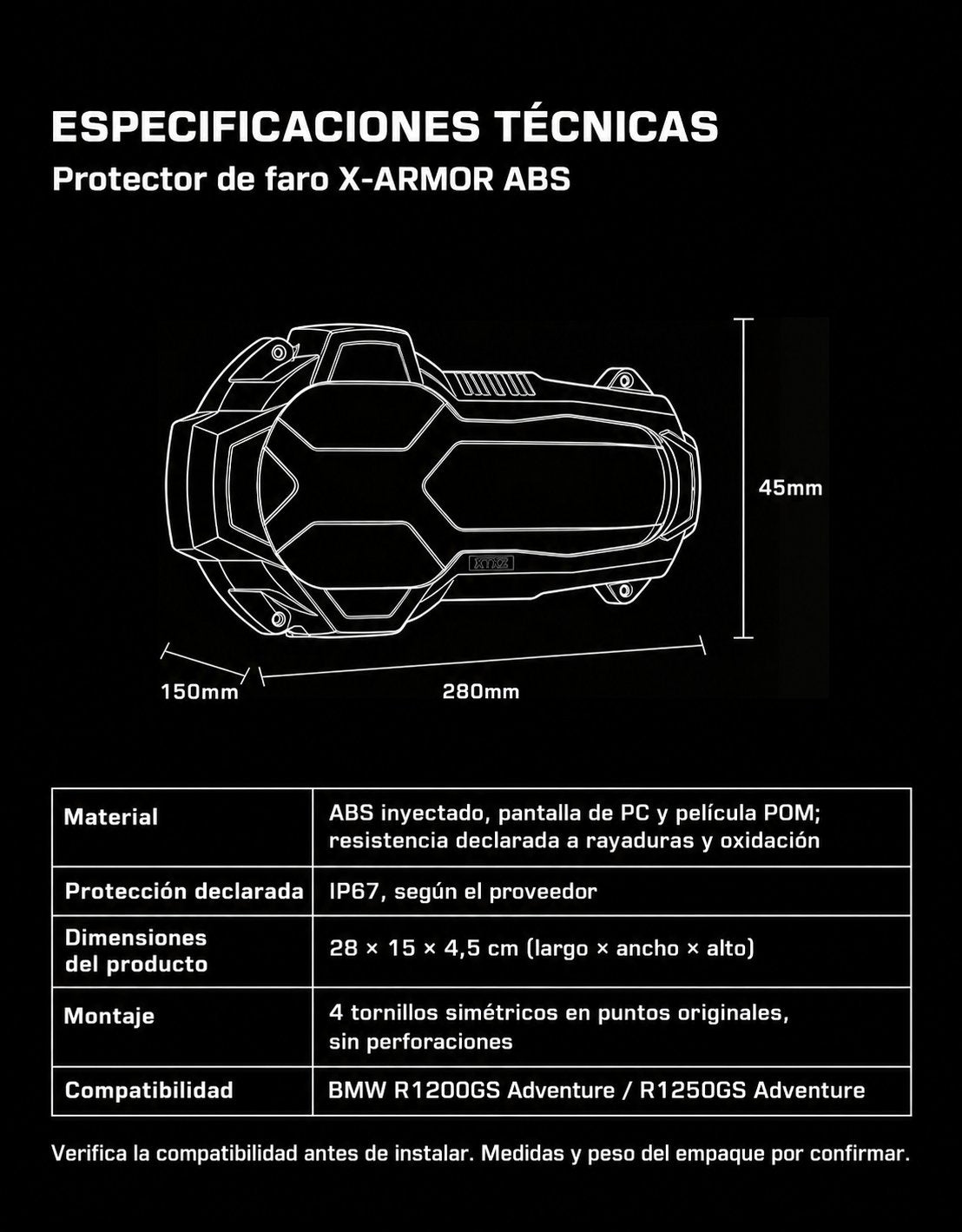XTXZ | Protector de faro X-ARMOR ABS para BMW R1200/1250GS Adventure — ficha técnica en español
