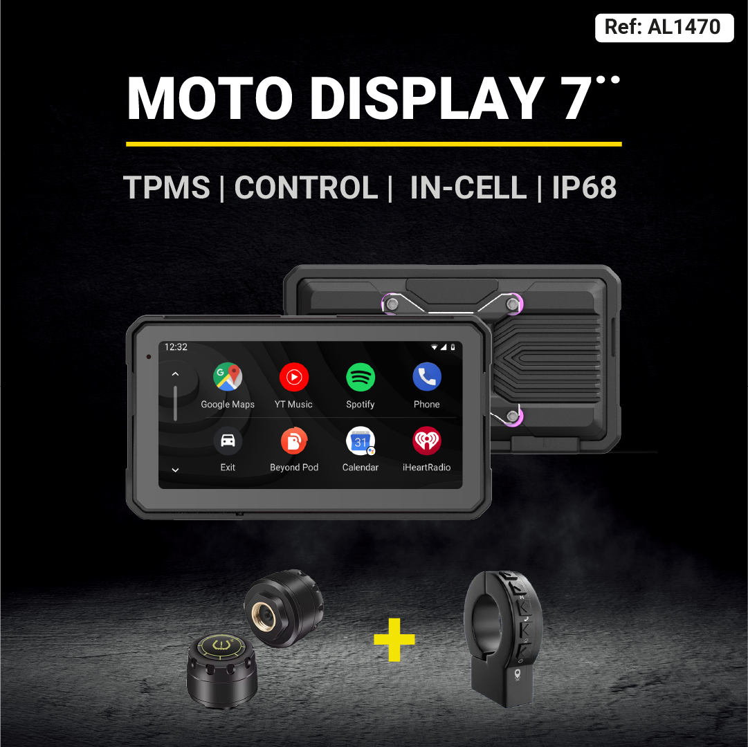 MOTO DISPLAY UNIVERSAL DE 7 pulgadas 2026 - S. TUBULAR + TPMS + CONTROL - AXA Group