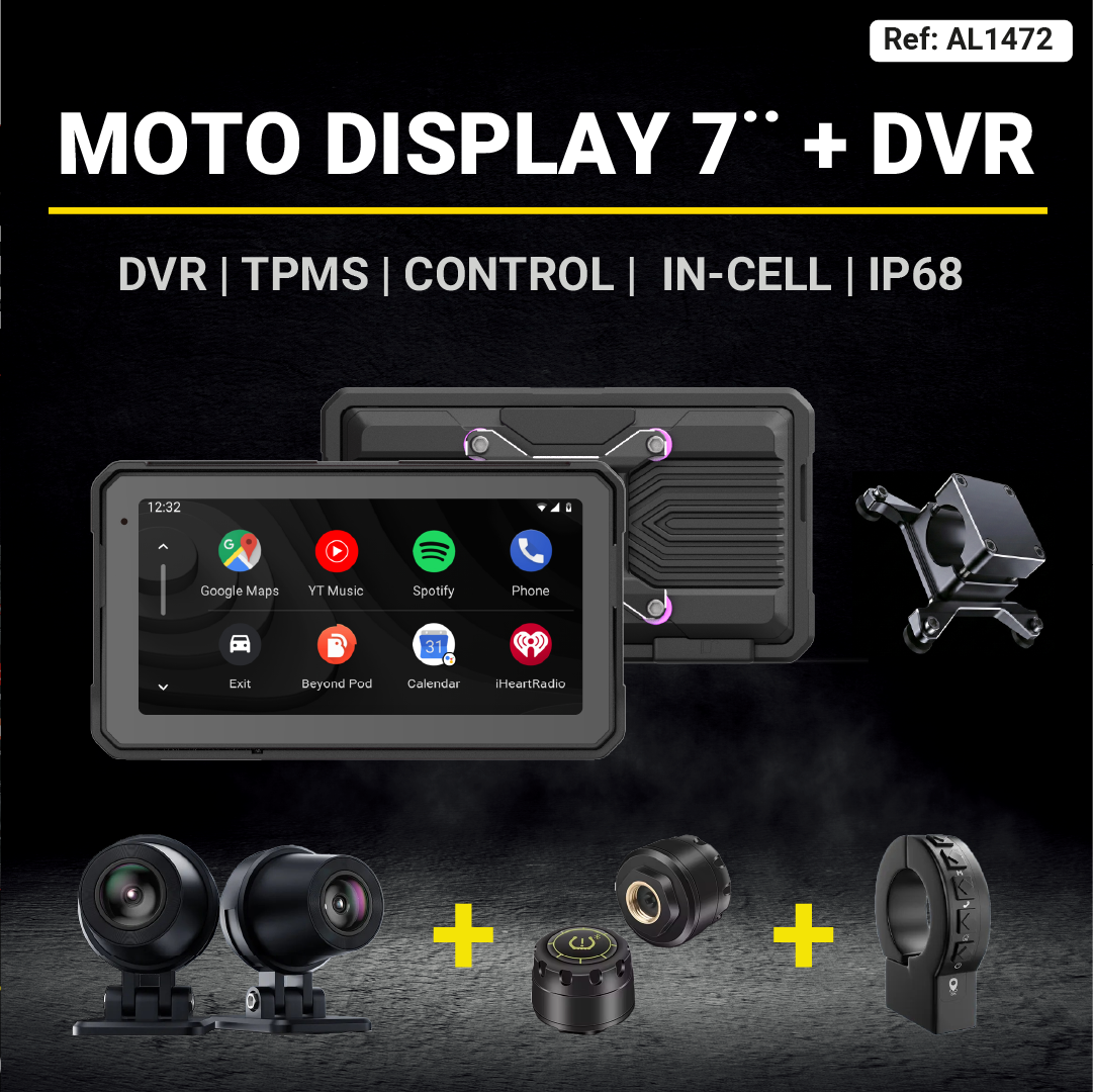 MOTO DISPLAY UNIVERSAL DE 7¨ 2026 - S. TUBULAR + DVR + TPMS + CONTROL