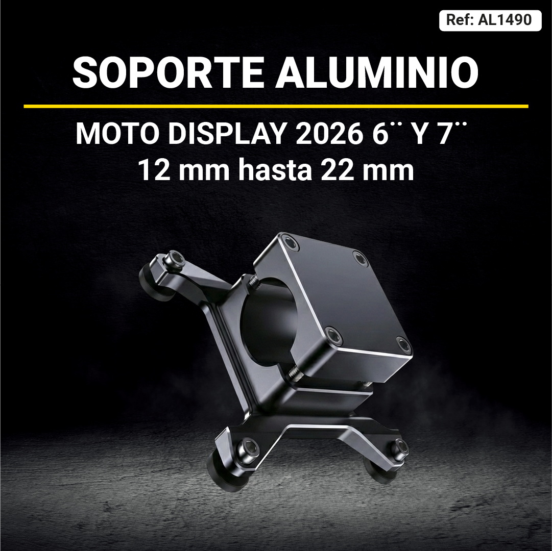 Soporte Aluminio Tubular para Moto Display 6" y 7" | 12 mm a 22 mm