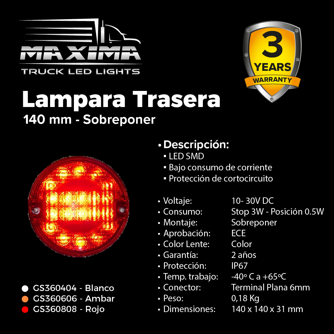 Lámpara LED 140 mm - Sobreponer (Multivoltaje 10-30V)
