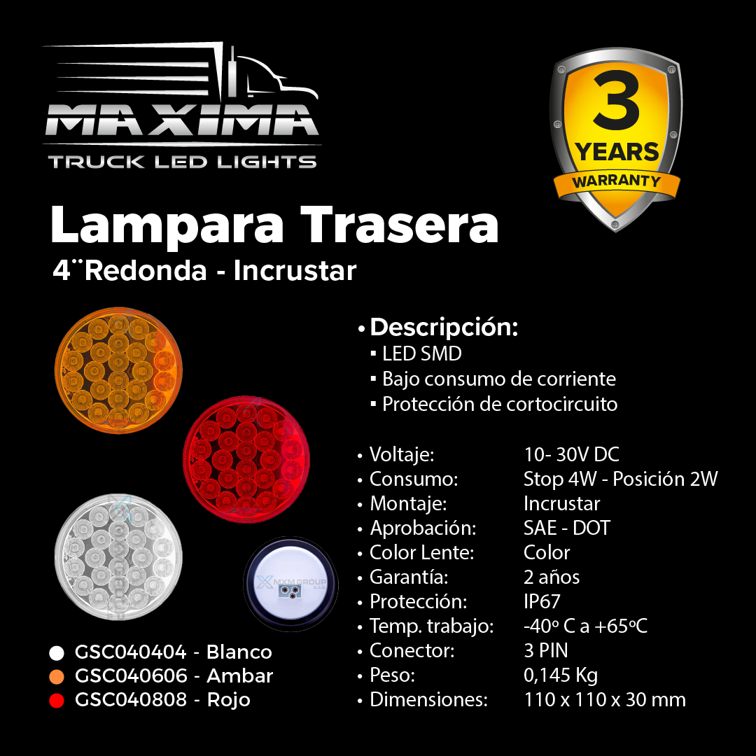 Lámpara LED 4" PERLADA - Incrustar (Multivoltaje 10-30V)