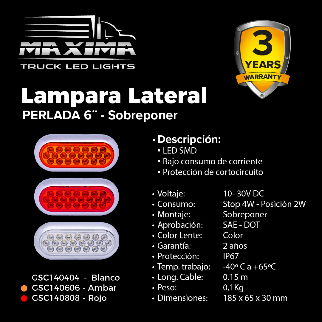 Lámpara LED 6" PERLADA - Sobreponer (Multivoltaje 10-30V)