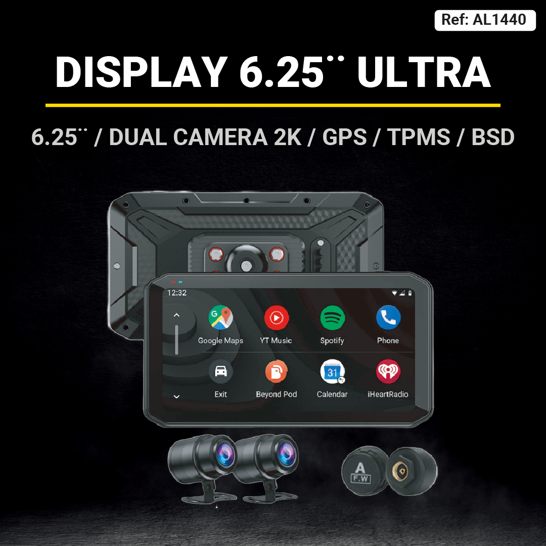 MOTO DISPLAY UNIVERSAL DE 6.25¨ ULTRA| Cámaras DVR 2K | TPMS | BSD