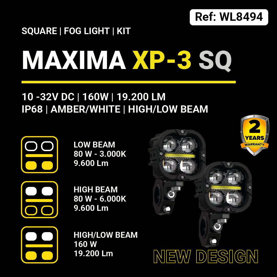Exploradoras MAXIMA XP-3 SQ — Bi-focal con DRL ámbar y destello automático