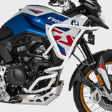 Defensas S-WOLF instaladas en BMW F900GS; vista de montaje con otros accesorios