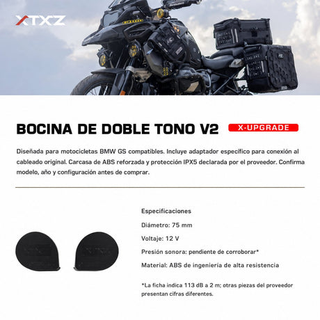 XTXZ | Bocina doble tono X-UPGRADE V2 para BMW GS — información en español