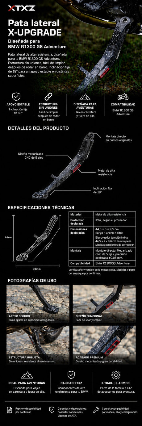 XTXZ | Pata lateral X-UPGRADE para BMW R1300GS Adventure — información en español