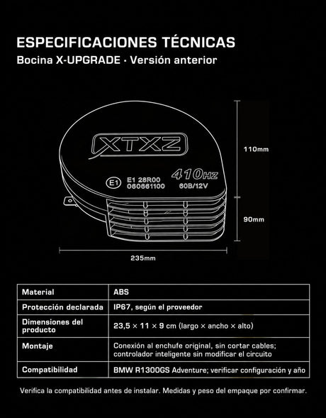XTXZ | Bocina de alto rendimiento X-UPGRADE · versión anterior — ficha técnica en español