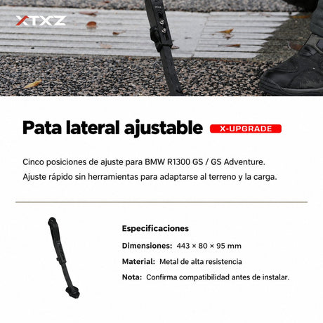 XTXZ | Pata lateral ajustable X-UPGRADE para BMW R1300GS / Adventure — información del producto en español