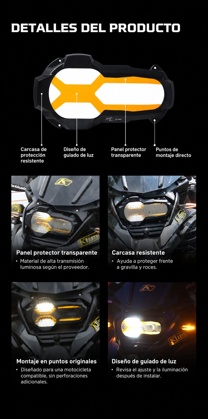 XTXZ | Protector de faro X-ARMOR CNC para BMW R1200/1250GS Adventure — información en español