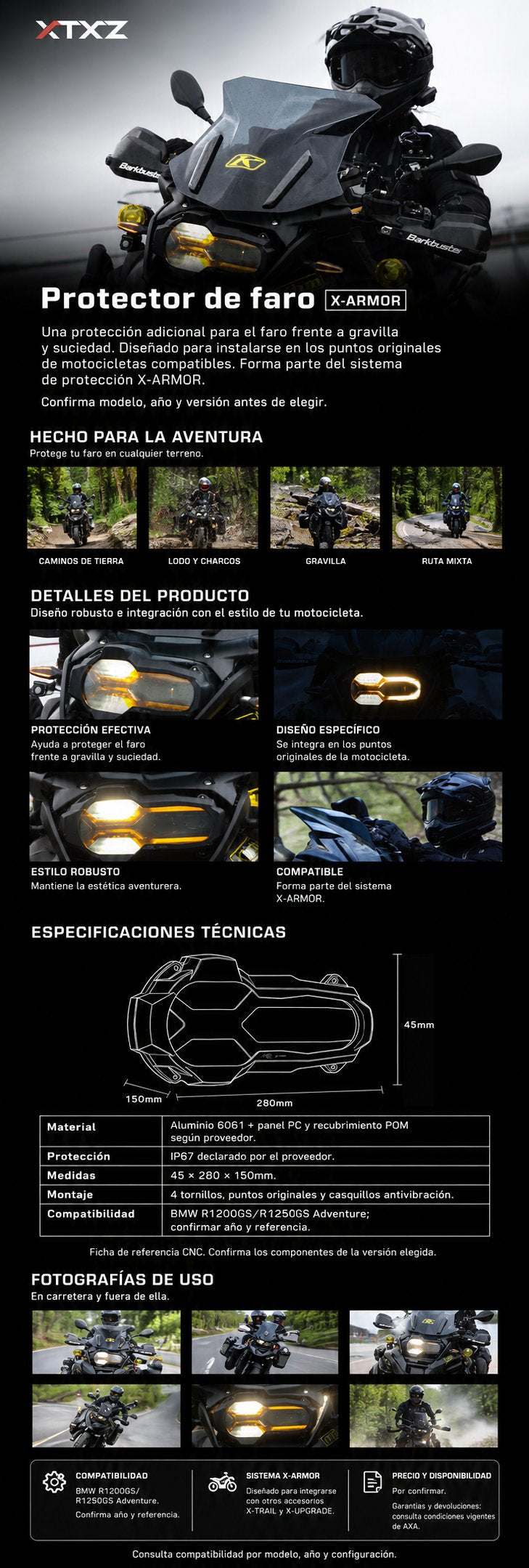 XTXZ | Protector de faro X-ARMOR ABS para BMW R1200/1250GS Adventure — información en español