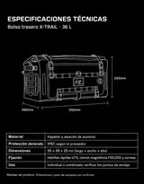 Ficha técnica en español del bolso XTXZ X-TRAIL 36 L: medidas del producto 55 × 26 × 25 cm