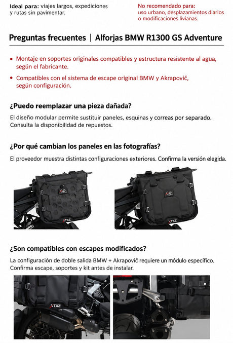 XTXZ | Alforjas X-TRAIL 42 + 42 L para BMW R1300GS Adventure — información del producto en español